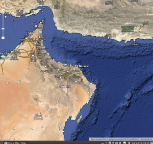 Mapa donde se ubica Mascate --capital de Omán--. Gentileza de Google maps.