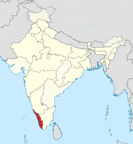 Ubicación de Kerala. Mapa de Wikipedia