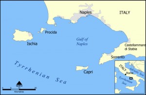 Golfo de Nápoles. Mapa de Wikipedia