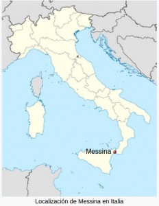 Mesina en el noreste de Sicilia. mapa gentileza de Wikipedia