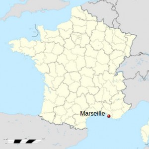 Ubicación de Marsella en el sur de Francia. Mapar gentileza Wikimedia